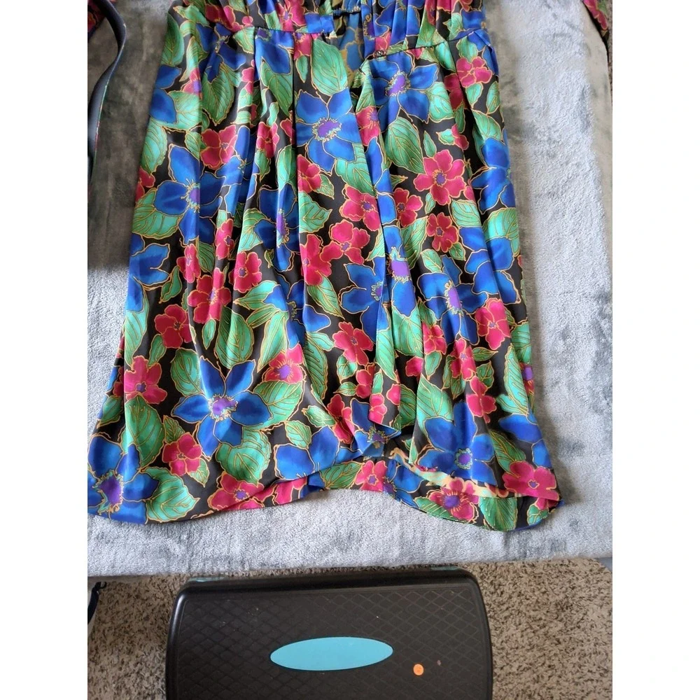Vintage Papell Boutique Floral Womens 14 Dress 1990s bright colorful W/Belt‎